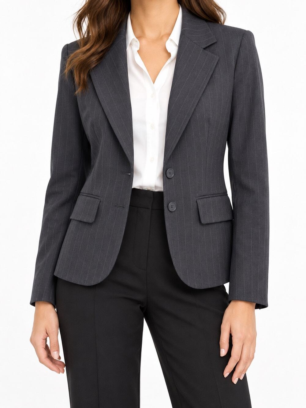 NEW YORK & Company Stretch Charcoal Gray Pinstripe Blazer NWT Size 2 Career